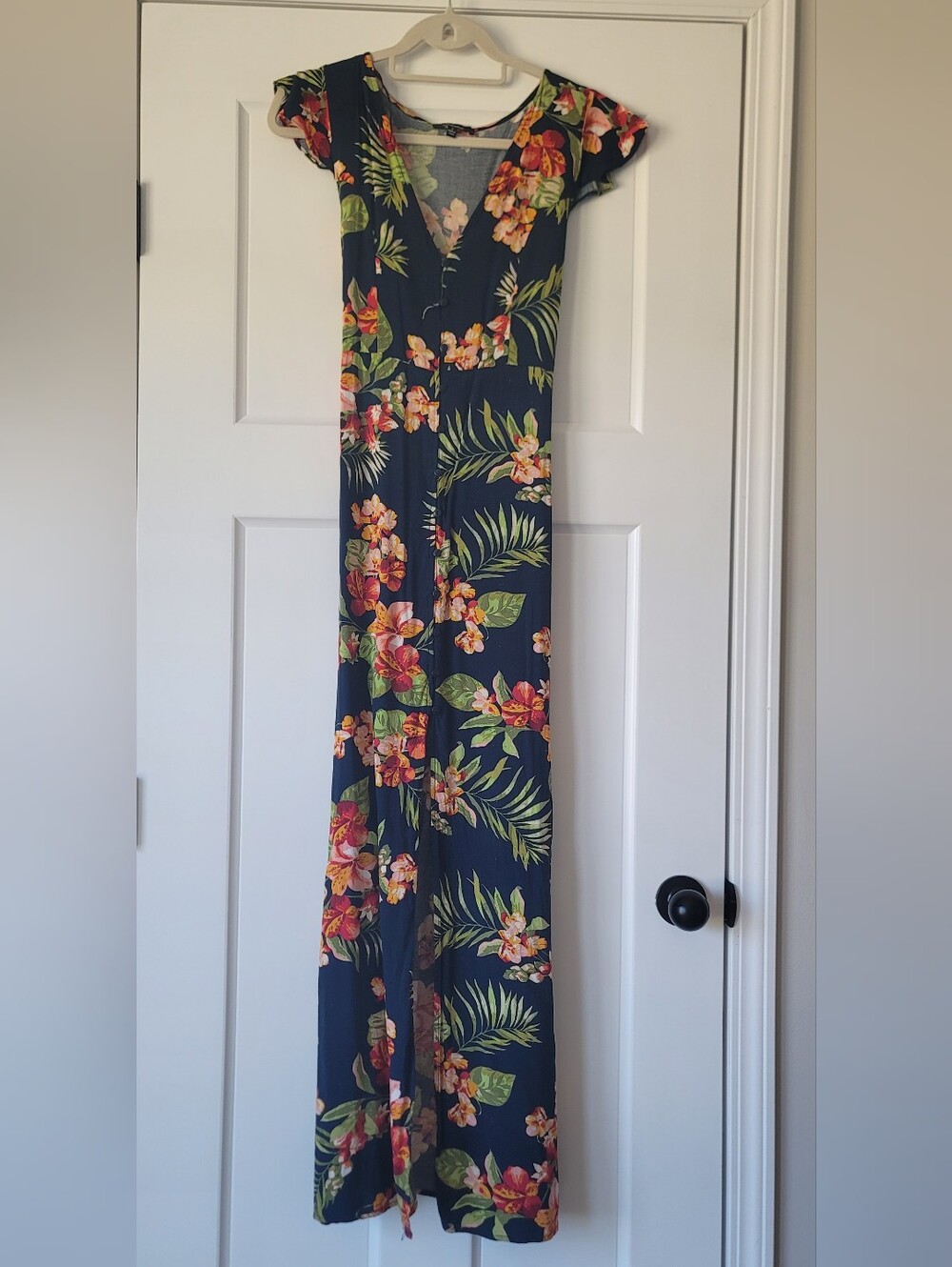 Ambiance Navy Hawaiin Print Maxi Dress
